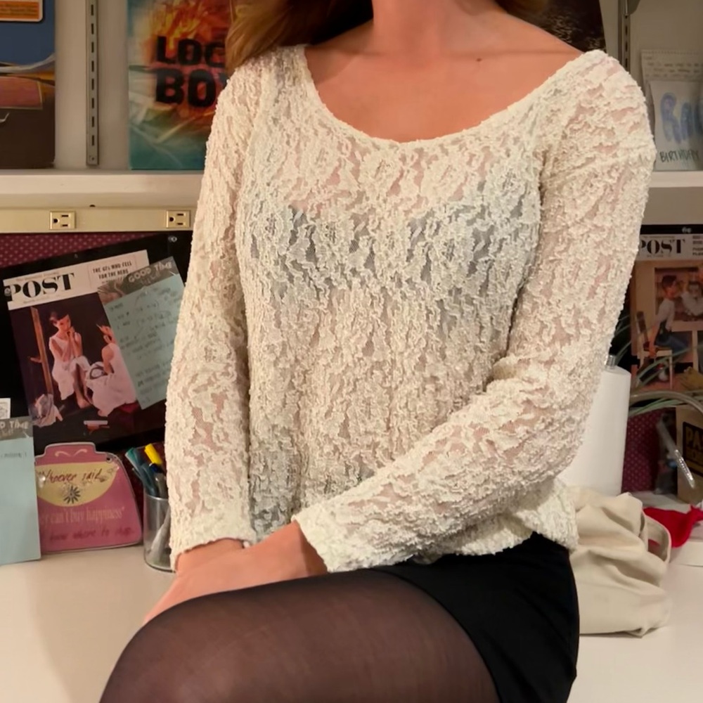 Cream Lace Long Sleeve Top